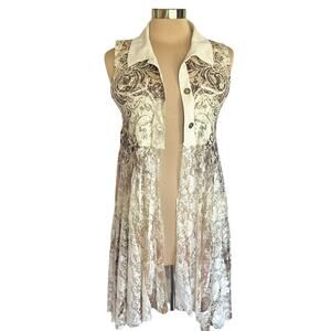 Origami By Vivien Faux Suede Lace Duster Vest SMALL Boho Fairy Western Festival